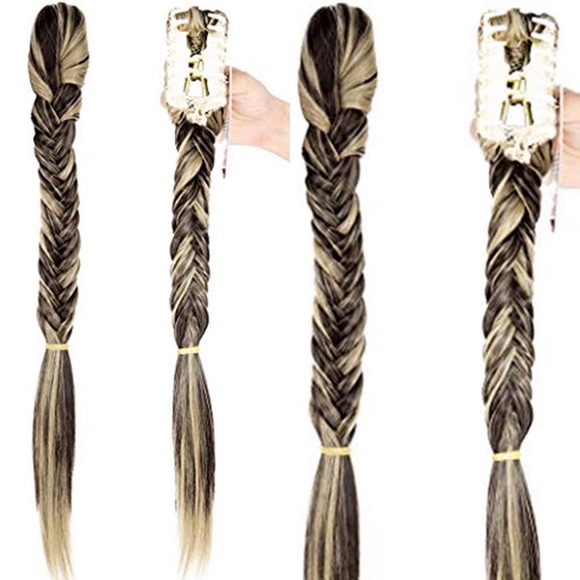 - 20” DARK BROWN&ASH BLONDE JAW CLIP FISHTAIL CLIP main image 6